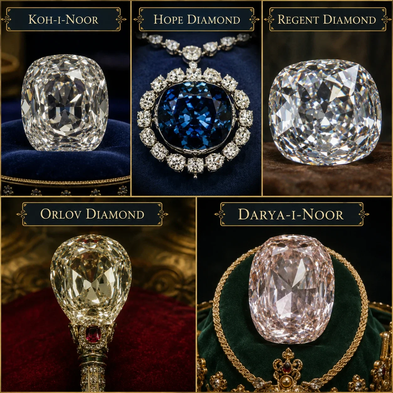 Koh-i-Noor, Hope, Regent, Orlov and Darya-i-Noor historic diamonds
