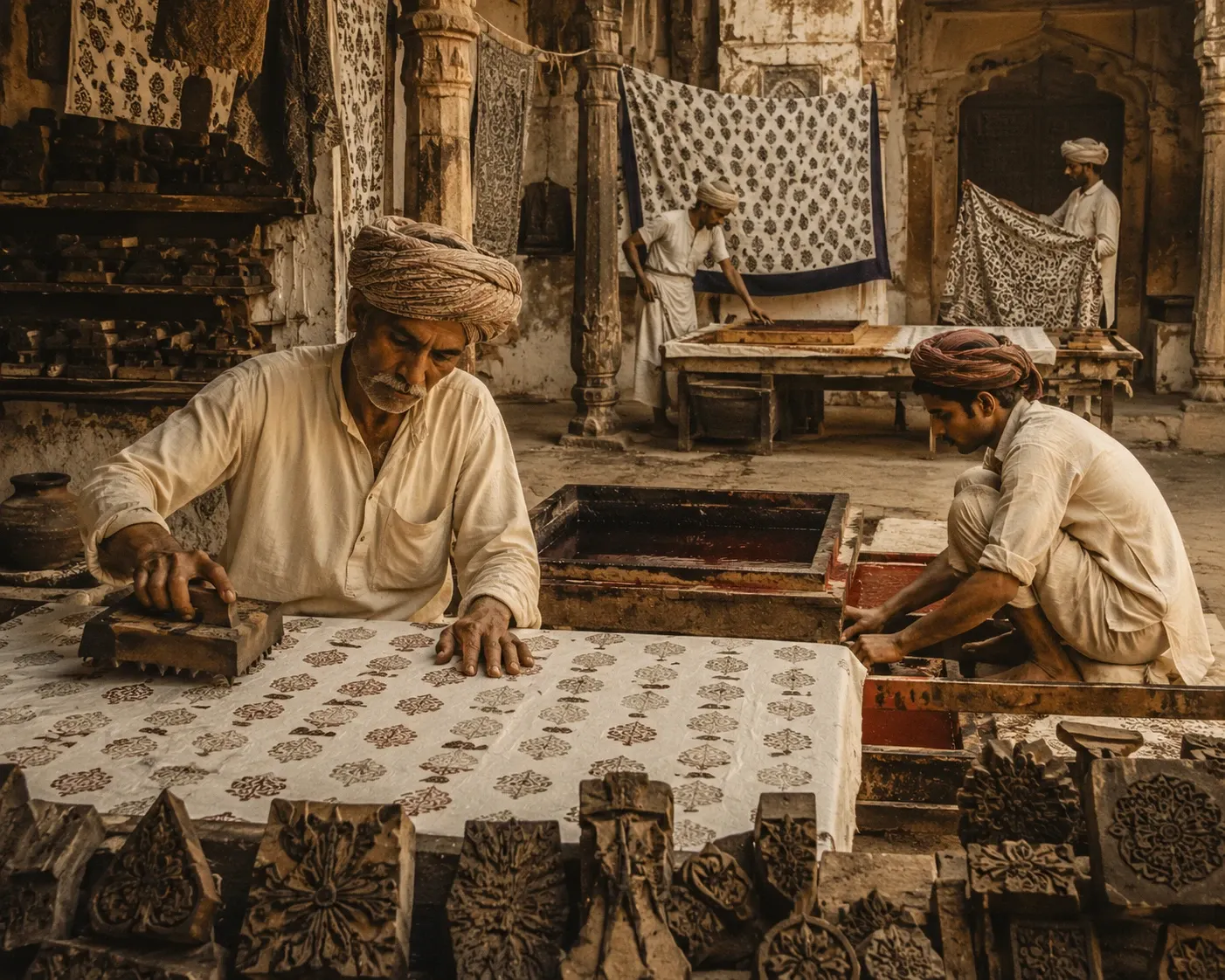 Traditional Indian block printing and artisan textile craftsmanship in earlier times