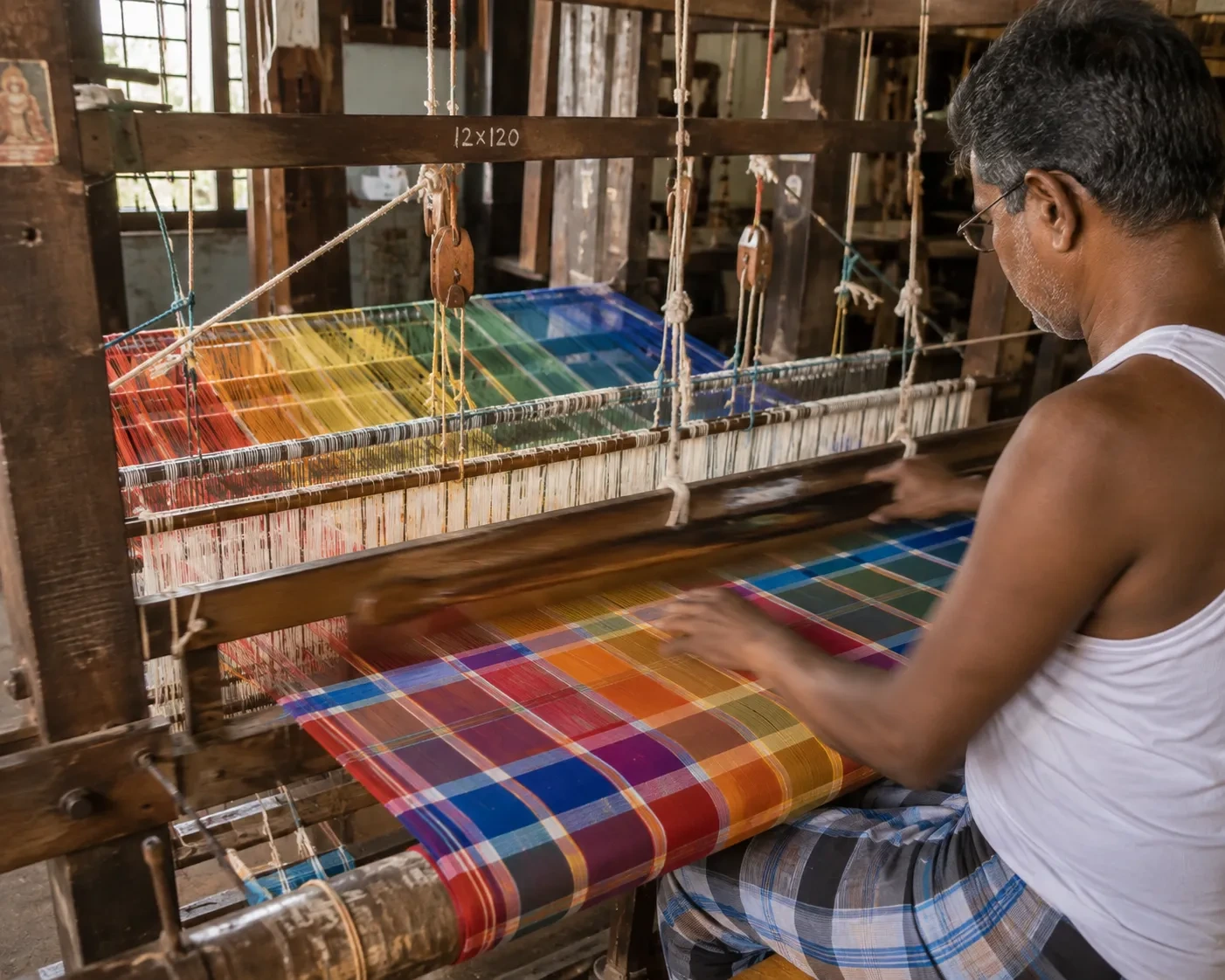 Indian handloom weaving colourful Madras Checks cotton fabric