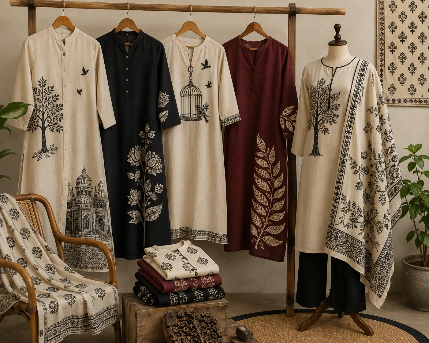Contemporary Indian fashion made with traditional hand block printed fabrics