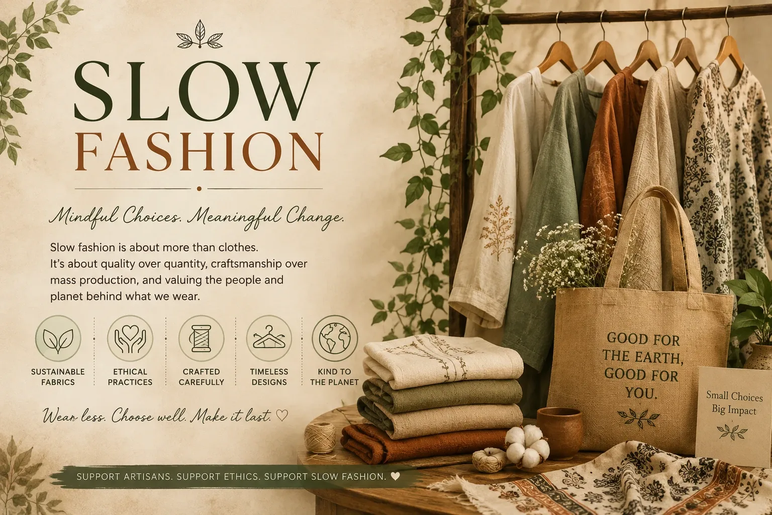 Slow fashion featuring handcrafted and thoughtfully designed garments